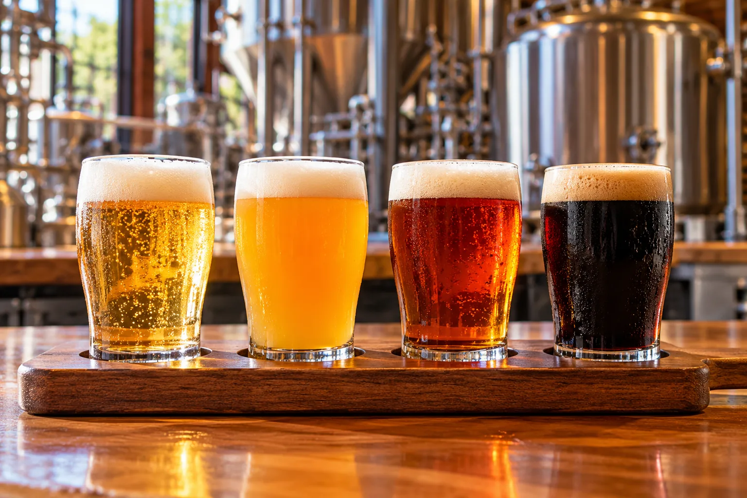 色の違う4つのビールの飲み比べ