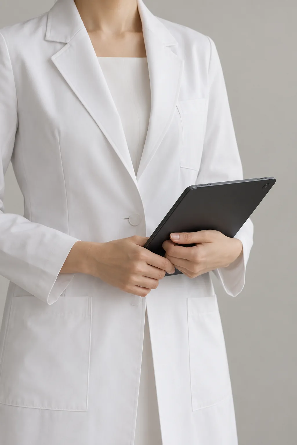白衣でタブレットを持つ医師