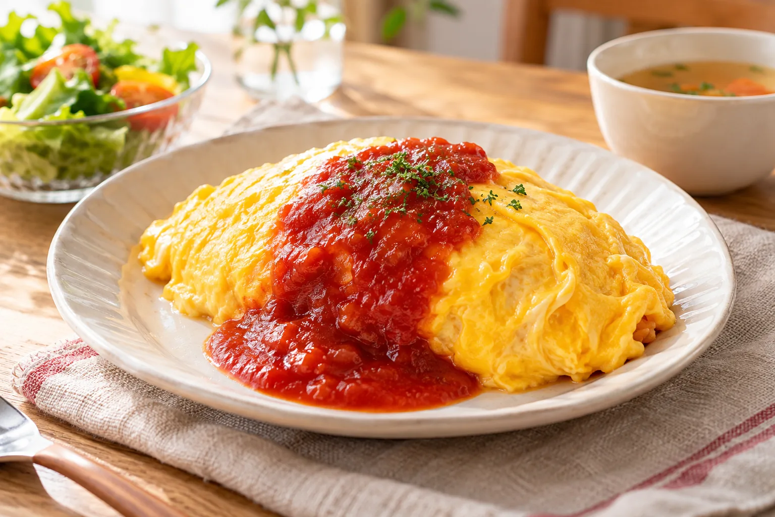 トマトソースのかかったふわふわのオムライス