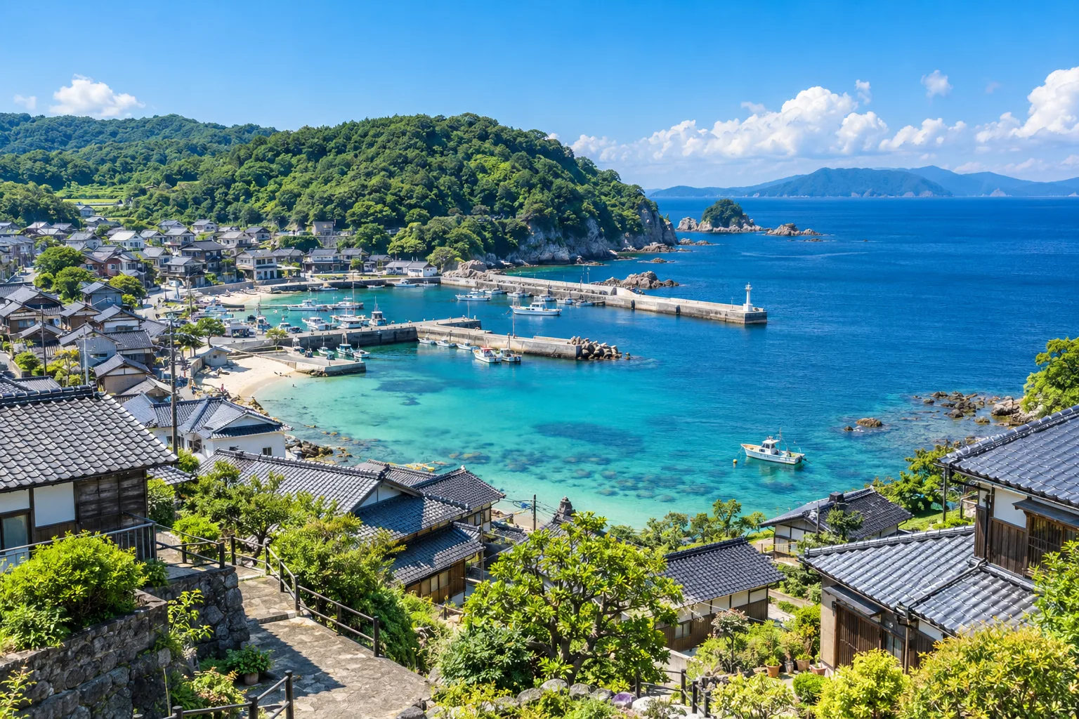 丘から見た町と湾