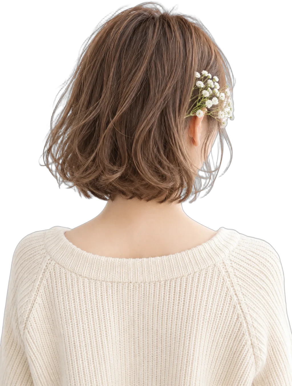 ふんわりしたボブヘアの女性の後ろ姿