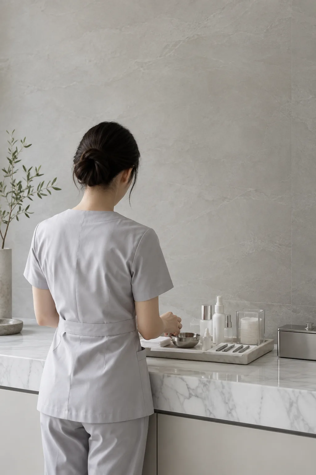 道具を準備する看護師の後ろ姿
