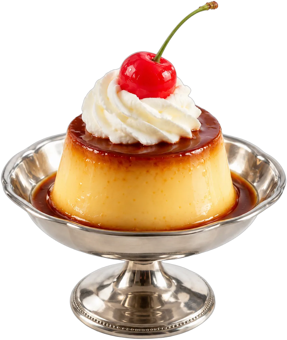 カラメルとホイップとさくらんぼの、かためのプリン