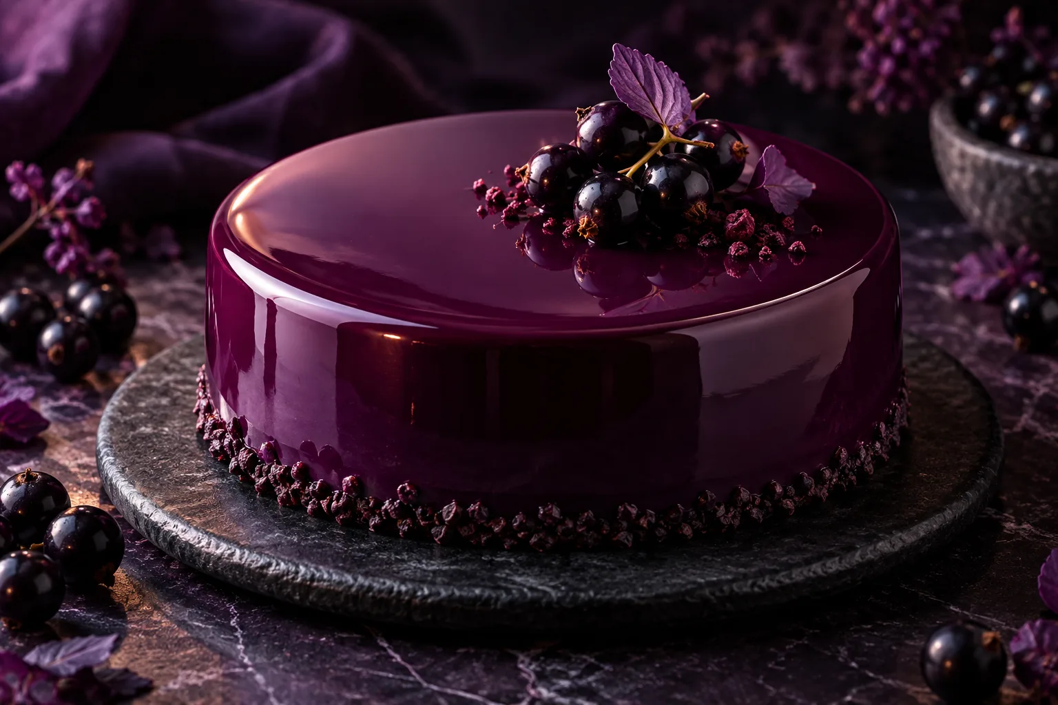 切る前の、紫のホールケーキ