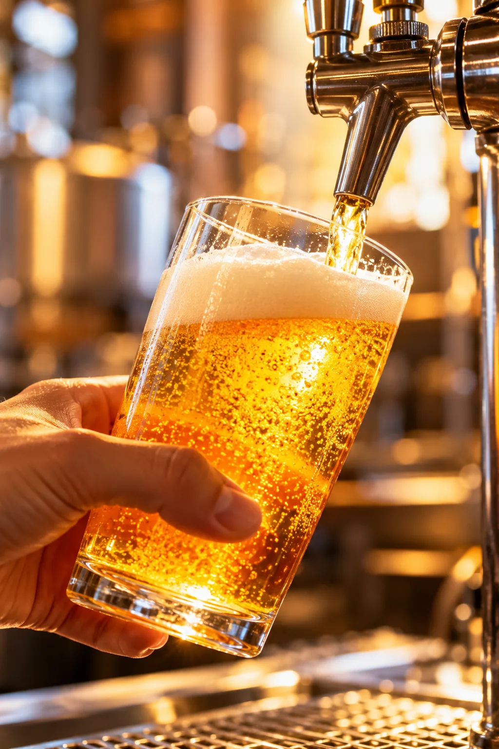 サーバーから注がれる生ビールのグラス