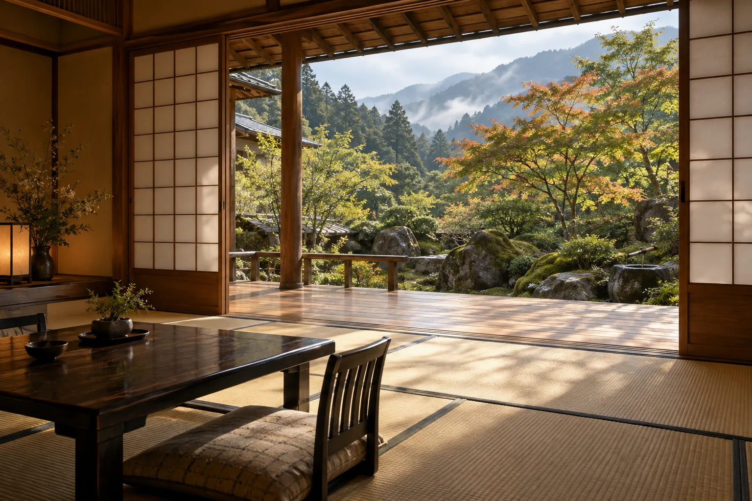 縁側から山が見える和室