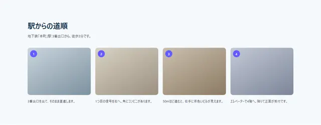 アクセス・営業時間のパーツ「道順を写真で案内」