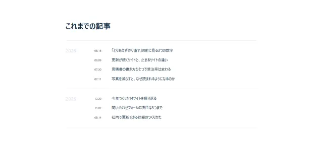 ブログ・記事一覧のパーツ「年別アーカイブ（テキスト密度）」