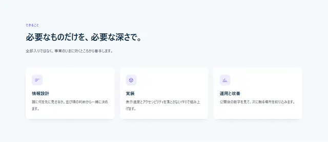 特徴・機能のパーツ「3カラムカード（アイコン付き）」