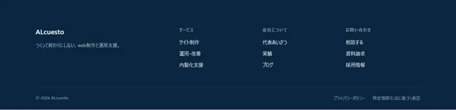 フッターのパーツ「4カラム＋著作権表示」