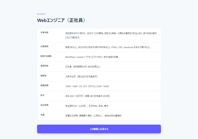 求人・採用のパーツ「募集要項（表）」