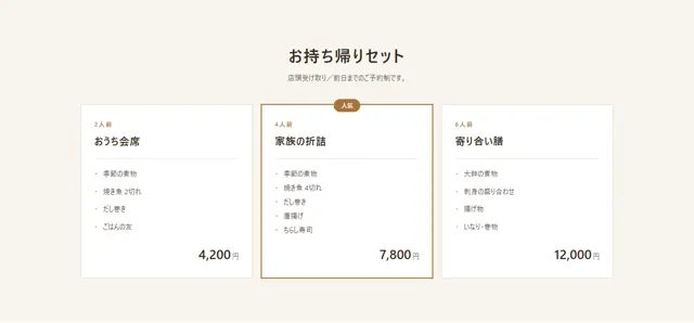 商品・メニューのパーツ「セット・プランの箱書き」