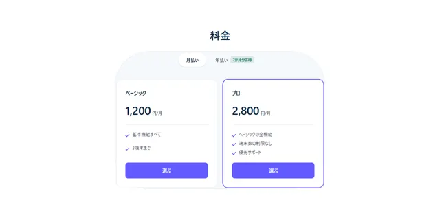 料金のパーツ「月払い / 年払い 切替（CSSのみ）」