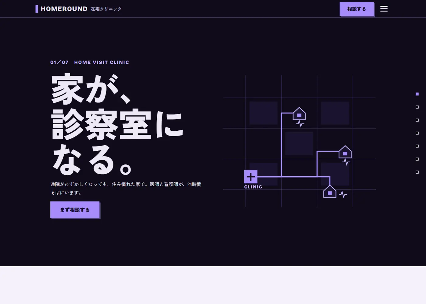 在宅クリニック（カッコイイ系・LP型）の見本の画面の上の方