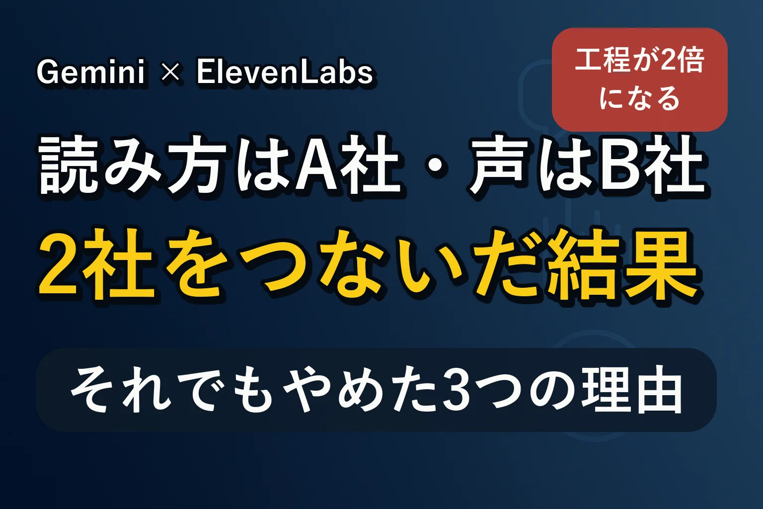 「Gemini × ElevenLabs 読み方はA社・声はB社 2社をつないだ結果 それでもやめた3つの理由」と書かれたアイキャッチ画像